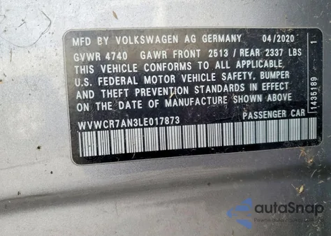 2020 Volkswagen Arteon Sel z USA, uszkodzony, nr VIN WVWCR7AN3LE017873